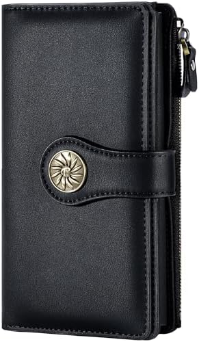 Women's Wallet RFID Blocking Trifold Clutch - Jet Black